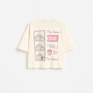 T-shirt Pusheen - 158/164 (12-13 lat) - kremowy - dziewczynki - Reserved - 779KC-02X