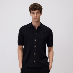 Sweter z dodatkiem lnu - L - czarny - męska - Reserved - 783JL-99X