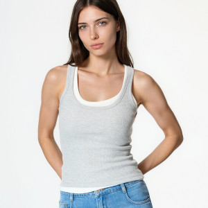 Dwuwarstwowy top - M - jasnoszary - damska - Reserved - 783KL-09M