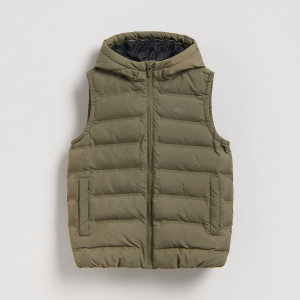 Pikowana kamizelka z kapturem - 116 (5-6 lat) - ciemnozielony - chłopcy - Reserved - 784HF-78X