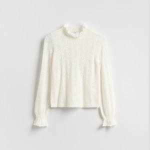 Sweter z dodatkiem wełny - L - złamana biel - damska - Reserved - 792IP-01X