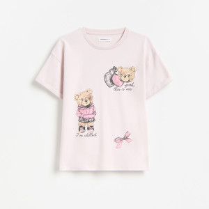 Bawełniany t-shirt z nadrukiem - 122 (6-7 lat) - lawendowy - dziewczynki - Reserved - 796KC-04X
