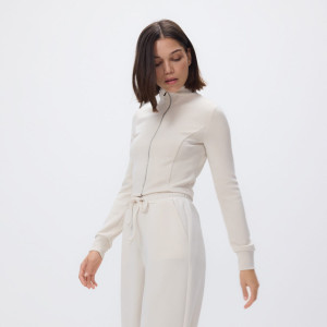 Rozpinana bluza z modalem - L - kremowy - damska - Reserved - 797HS-02X