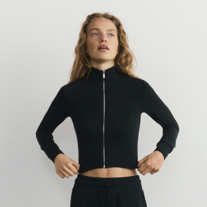 Rozpinana bluza z modalem - L - czarny - damska - Reserved - 797HS-99X