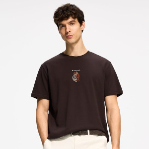 T-shirt comfort z nadrukiem - L - ciemnobrązowy - męska - Reserved - 797JM-89X