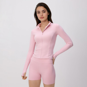 Bluza z suwakiem - L - pastelowy róż - damska - Reserved - 799HS-03X