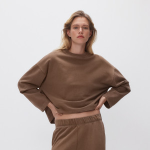 Gładka bluza z bawełną - M - brązowy - damska - Reserved - 800HS-84X