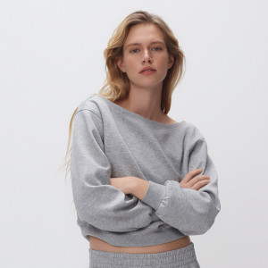 Bluza z odkrytymi ramionami - L - jasnoszary - damska - Reserved - 801HS-09M