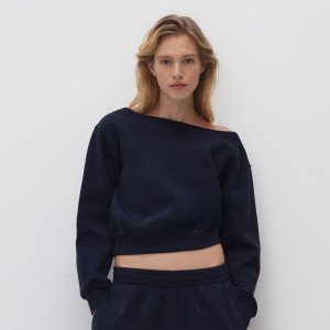 Bluza z odkrytymi ramionami - L - granatowy - damska - Reserved - 801HS-95X