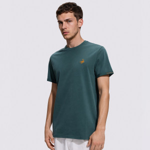 T-shirt regular z haftem - L - ciemnozielony - męska - Reserved - 801JM-79X