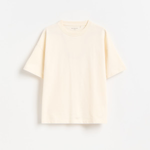 Bawełniany t-shirt - 140 (9 lat) - złamana biel - chłopcy - Reserved - 801LF-01X