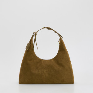 Torebka hobo z imitacji zamszu - ONE SIZE - oliwkowy - damska - Reserved - 802FC-91X