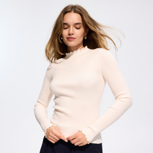 Prążkowany sweter z wiskozą - L - kremowy - damska - Reserved - 804KN-02X