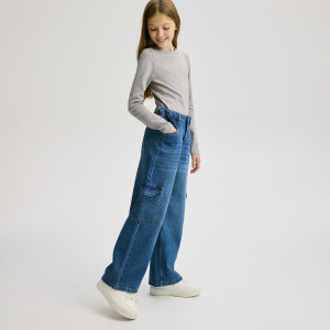 Jeansy wide leg z kieszeniami cargo - 116 (5-6 lat) - niebieski - dziewczynki - Reserved - 805FF-55J
