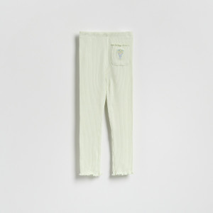 Prążkowane legginsy z naszywką - 104 (3-4 lata) - jasnozielony - dziewczynki - Reserved - 805HN-70X