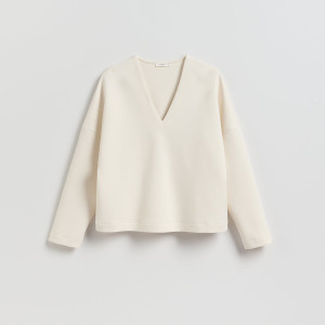 Bluza z dekoltem V - L - kremowy - damska - Reserved - 806HS-02X