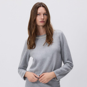 Bluza z ozdobnym dekoltem - M - ciemnoszary - damska - Reserved - 807GA-90X