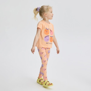 Bawełniane legginsy we wzory - 98 (2-3 lata) - jasnopomarańczowy - dziewczynki - Reserved - 807HN-20X