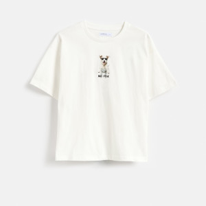 T-shirt z nadrukiem - 122 (6-7 lat) - złamana biel - dziewczynki - Reserved - 807KC-01X