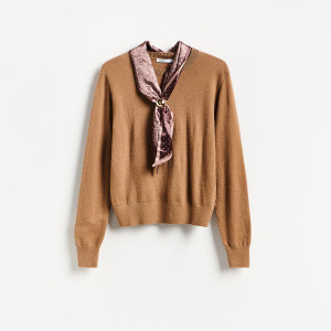 Sweter z dodatkiem wełny - L - beżowy - damska - Reserved - 807KZ-80X