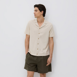 Szorty regular z lnem - L - ciemnozielony - męska - Reserved - 8082H-78X