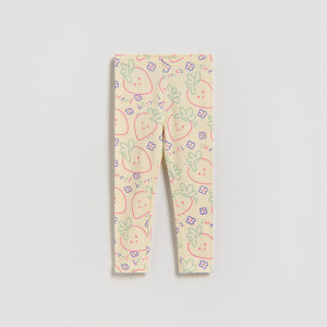 Bawełniane legginsy z nadrukiem - 110 (4-5 lat) - jasnożółty - dziewczynki - Reserved - 808JL-10X