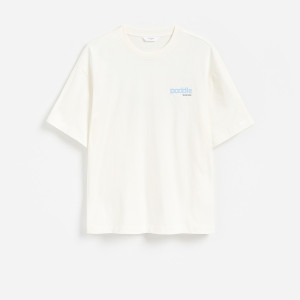 T-shirt boxy z nadrukiem na plecach - S - złamana biel - męska - Reserved - 809JM-01X