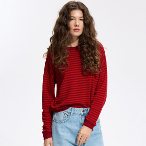 Sweter w paski - L - czerwony - damska - Reserved - 809KN-33X