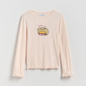 Koszulka z aplikacją Pusheen - 140 (9 lat) - pastelowy róż - dziewczynki - Reserved - 812HT-03X