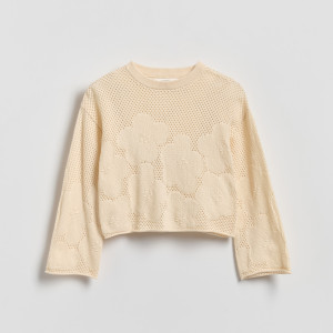 Bawełniany sweter - 116 (5-6 lat) - kremowy - dziewczynki - Reserved - 813IE-02X