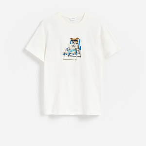 T-shirt regular z nadrukiem - XXL - biały - męska - Reserved - 814JM-00X