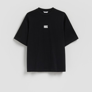 T-shirt loose fit z haftem - XL - czarny - męska - Reserved - 821JM-99X