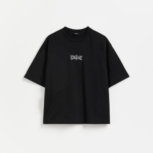 T-shirt boxy z nadrukiem - XL - czarny - męska - Reserved - 821KK-99X