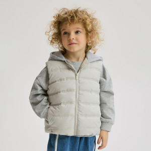 Pikowana kamizelka z kapturem - 80 (9-12 m.) - złamana biel - chłopcy - Reserved - 824HF-01X