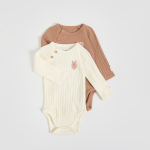 Bawełniane body 2 pack - 68 (3-6 m.) - brązowy - dziewczynki - Reserved - 826GK-84X