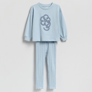 Bawełniany komplet z aplikacją - 104 (3-4 lata) - jasnoniebieski - dziewczynki - Reserved - 827HN-50X
