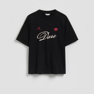 T-shirt boxy z nadrukiem - M - czarny - męska - Reserved - 827JM-99X