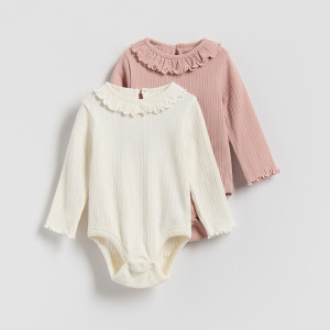 Prążkowane body 2 pack - 80 (9-12 m.) - brudny róż - dziewczynki - Reserved - 828GK-39X