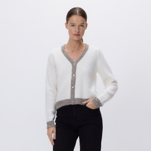 Kardigan z kontrastowymi wstawkami - XL - kremowy - damska - Reserved - 828IP-02X