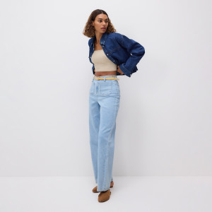 Jeansy wide leg z paskiem - 44 - niebieski - damska - Reserved - 829IU-50J