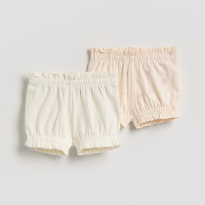 Bawełniane szorty 2 pack - 80 (9-12 m.) - kremowy - dziewczynki - Reserved - 833IM-02X
