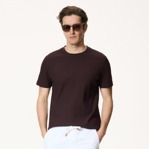 T-shirt regular w prążek - XXL - ciemnobrązowy - męska - Reserved - 834JM-89X