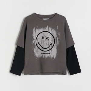 Koszulka SmileyWorld® - 116 (5-6 lat) - ciemnoszary - dziewczynki - Reserved - 835BF-90X