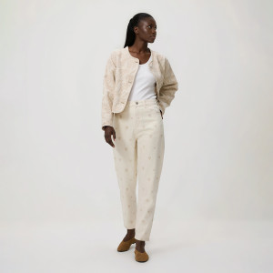 Jeansy mom z haftem - 34 - złamana biel - damska - Reserved - 835IU-01J