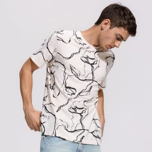 T-shirt regular z nadrukiem allover - L - złamana biel - męska - Reserved - 837JM-01X