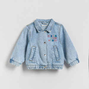 Jeansowa kurtka z haftem - 104 (3-4 lata) - niebieski - dziewczynki - Reserved - 838HN-50J