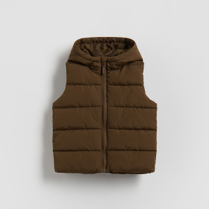 Pikowana kamizelka z kapturem - 110 (4-5 lat) - brązowy - chłopcy - Reserved - 839HF-88X