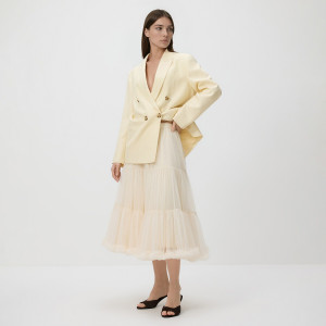 Tiulowa spódnica midi - S - kremowy - damska - Reserved - 842HS-02X