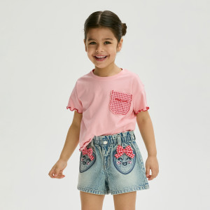 Jeansowe szorty z kokardką - 104 (3-4 lata) - niebieski - dziewczynki - Reserved - 843HN-05J