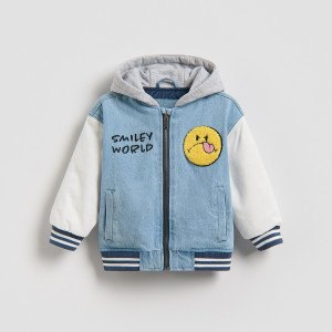 Jeansowa bomberka SmileyWorld® - 104 (3-4 lata) - niebieski - chłopcy - Reserved - 844HF-50J